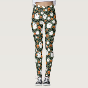 Legging Frangos Fantasmas Cute Spooky com Pumpkins e Bats