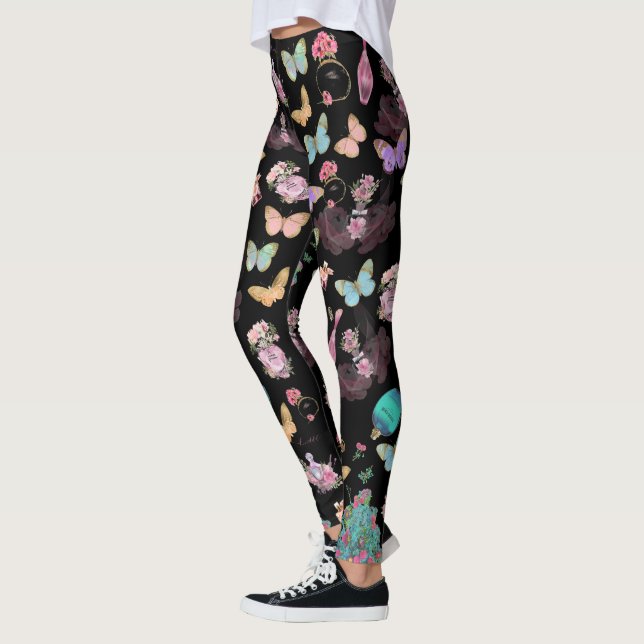 Legging Frascos de perfume, flores, borboletas aquarela (Esquerda)