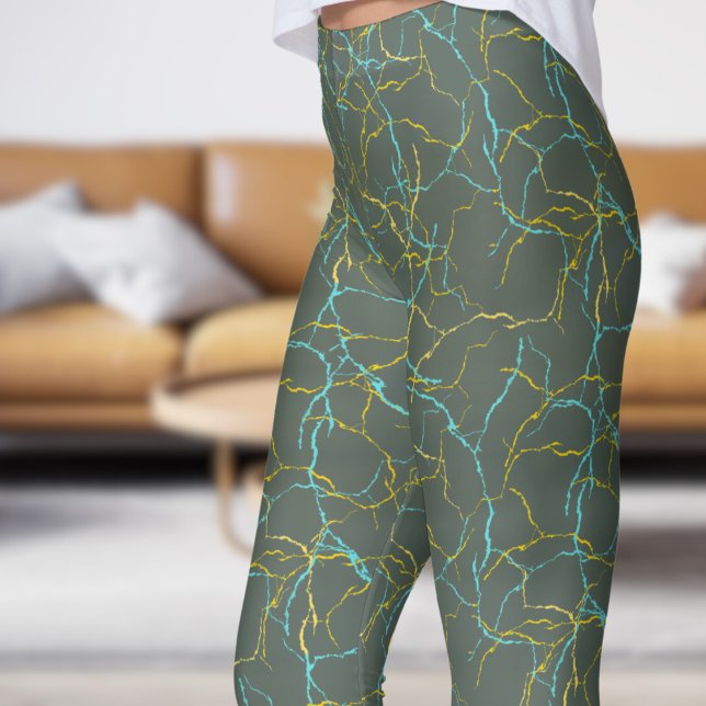Legging Fratura Amarelo Chic Feldture e Padrão Amarelo (Chic Feldgrau and Blue Yellow Fracture Pattern Leggings
)