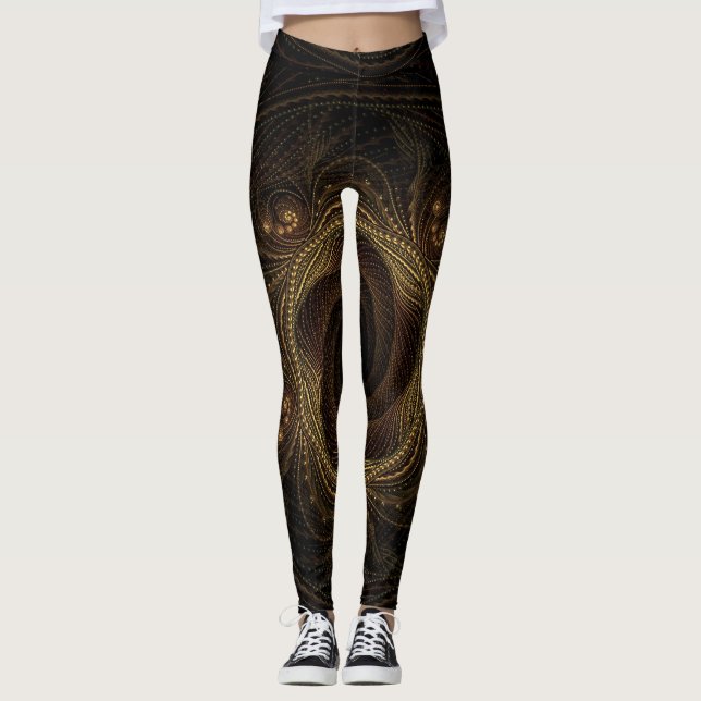 Legging Fraturas Geométricas Castanho Dourado Negro Elegan (Frente)
