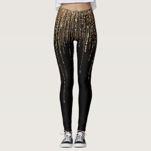 Legging Frente Glitter Preto-Dourado Espelho Preto-Luxo