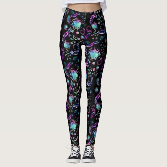 Legging Frentes Sexuais Iridescentes das Palmas e Tendrils (Frente)