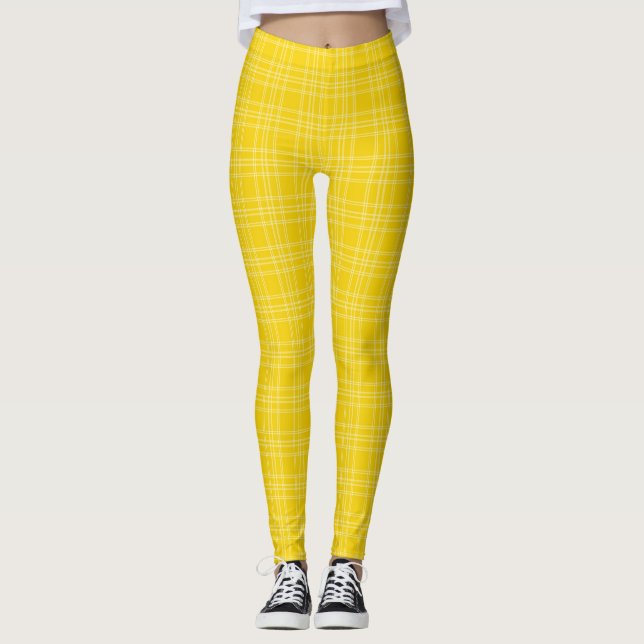 Legging Front and back view of vibrant yellow checkered  (Frente)