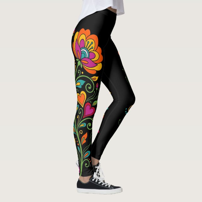 Legging Fronteira de Gavinhas do Poder das Flores Retrô 19 (Direita)