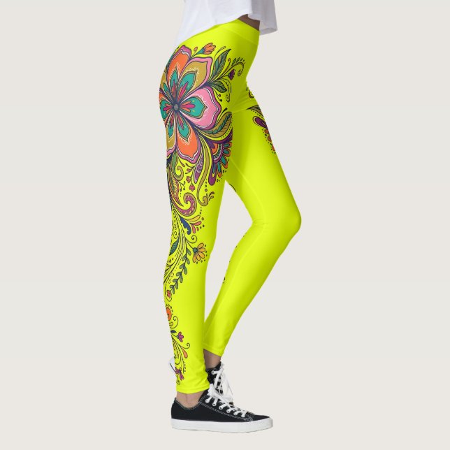 Legging Fronteira de Gavinhas do Poder Floral Retro 6 (Direita)