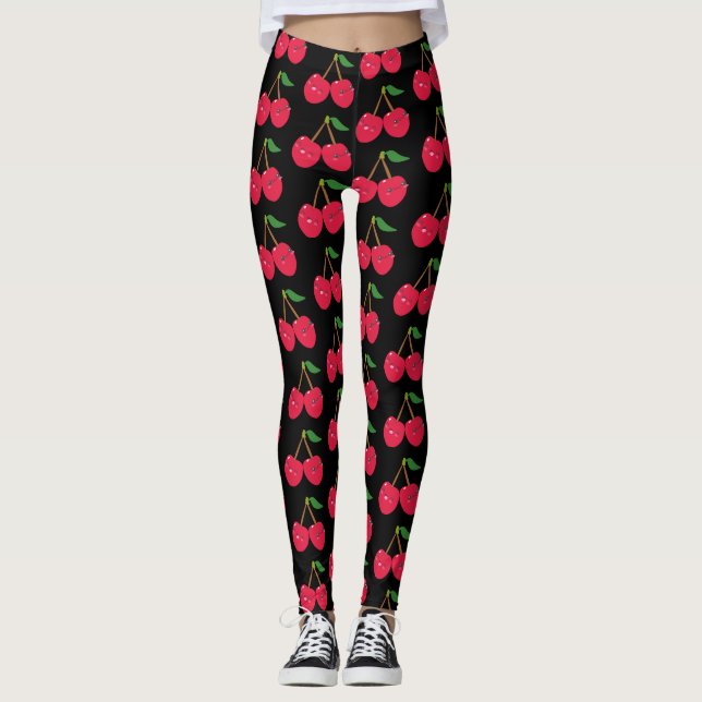 Legging Fruta bonito das cerejas vermelhas felizes feitas (Frente)