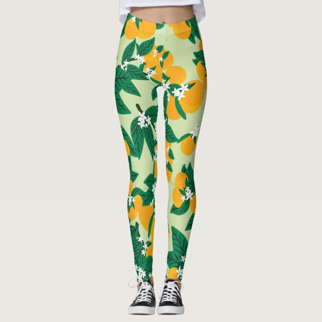 Legging Fruta de laranja: padrão de vinheta verde. (Frente)