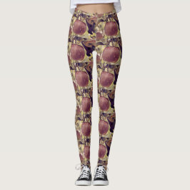 Legging Fruta de maçã vermelha e folhas de aquarela