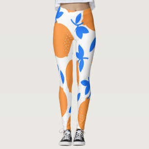 Legging Fruta Laranja: Padrão Infinito De Balança Azul.