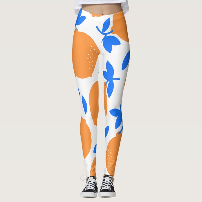 Legging Fruta Laranja: Padrão Infinito De Balança Azul. (Frente)