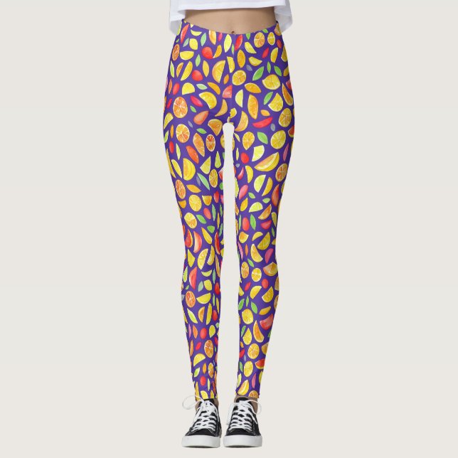 Legging Frutas Coloridas, Bonitas E Corantes, Cor De Água  (Frente)