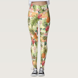 Legging Frutas de ananás tropicais Padrão de Stripes Flora