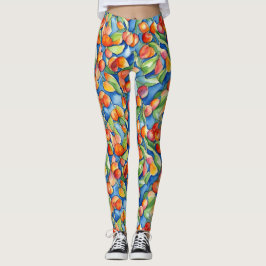Legging Frutas de Damasco Coloridas Únicas Verão Aquarela