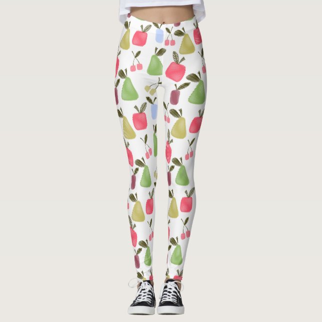 Legging Frutas de desenho cartoon sem costura maçãs peras (Frente)