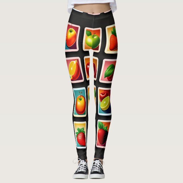 Legging Frutas na caixa vermelha padrão verde (Frente)