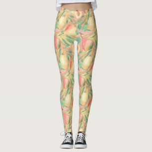 Legging Frutas, pêssegos, peras, limões, aquarelas