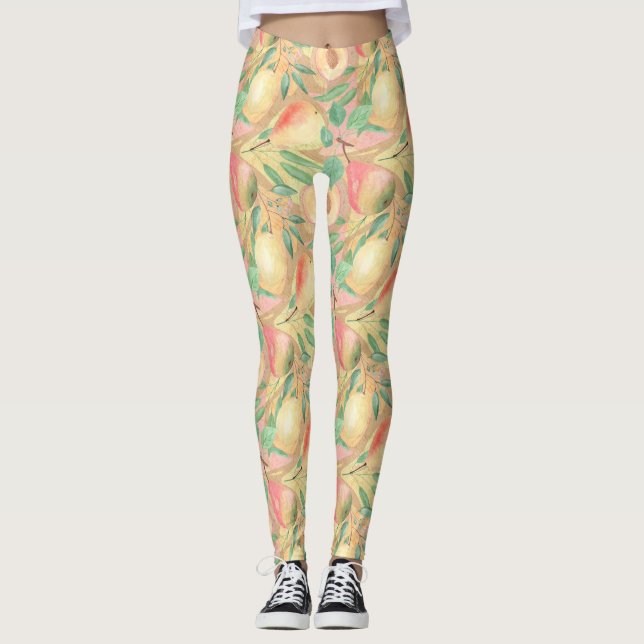 Legging Frutas, pêssegos, peras, limões, aquarelas (Frente)