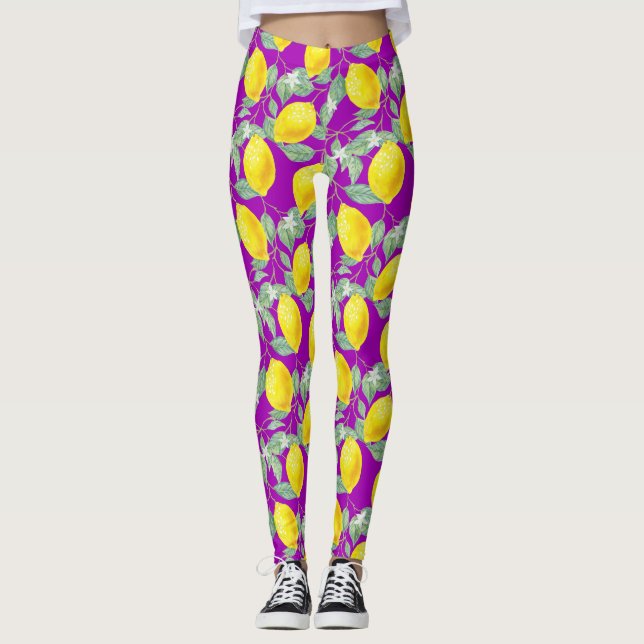LEGGING FRUTOS DE LIMÃO EM FUNDO ROXO (Frente)