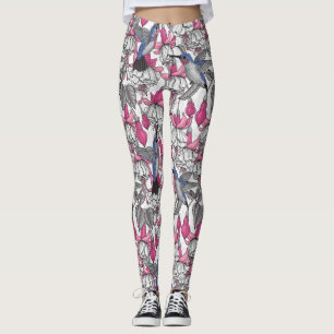 Legging Fúchsia branca e beija-flores