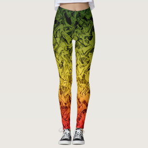 Legging Fumaça Abstrata Fogo Rasta Legal Verde Amarelo Ver