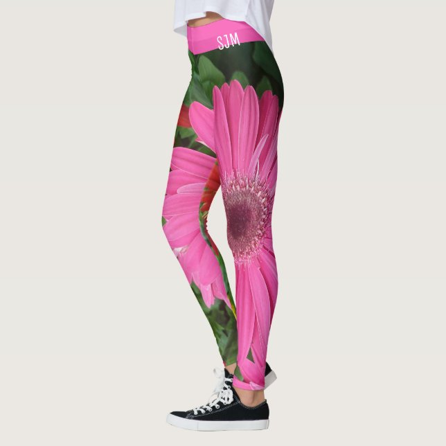LEGGING FUN PINK VERMELHO GERBERA FLOWERS DAISY FLORAL INI (Esquerda)