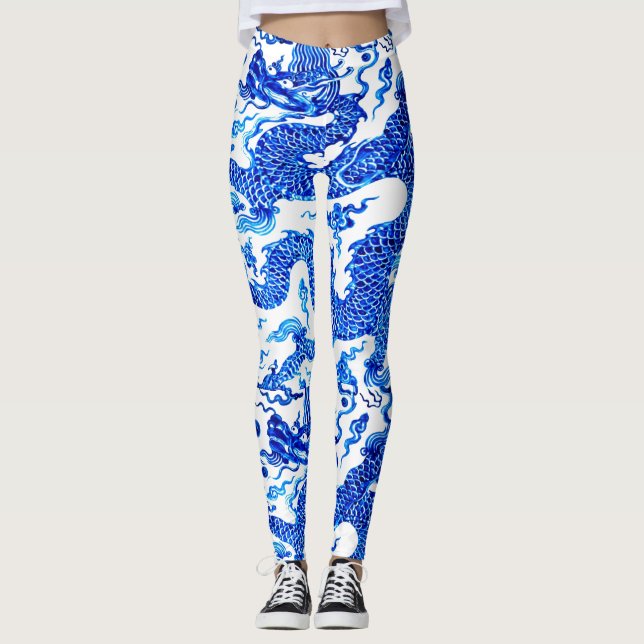 Legging Funcionamento azul chinês das calças da ioga do (Frente)