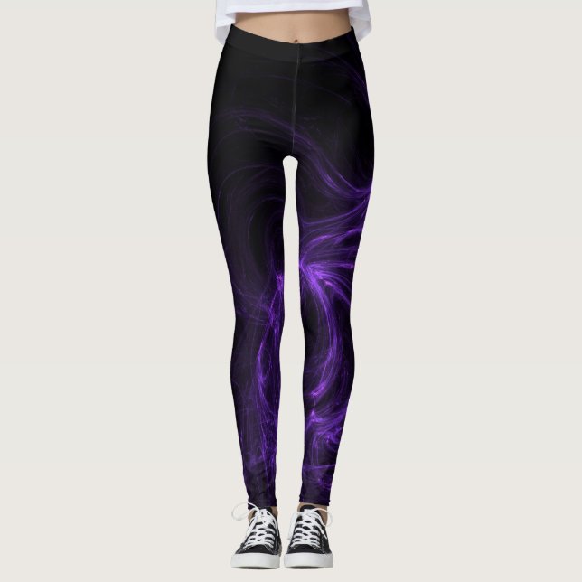 Legging Fundo Abstrato preto e roxo (Frente)