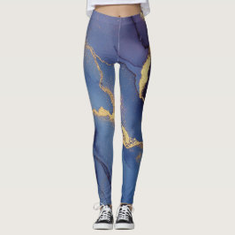 Legging Fundo azul com listras e pontos dourados