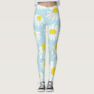 Legging Fundo Azul-Margarida Branco Invisível