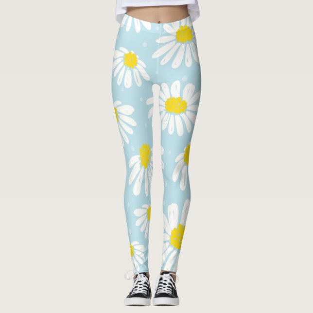 Legging Fundo Azul-Margarida Branco Invisível (Frente)