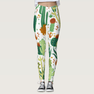 Legging Fundo Branco Cactos: Gráficos Vintage.