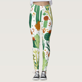 Legging Fundo Branco Cactos: Gráficos Vintage.