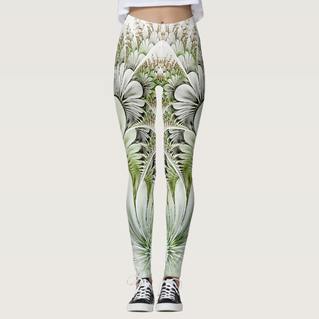 Legging Fundo branco Floral Abstrato (Frente)
