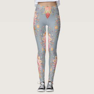 Legging Fundo da Pena de Peacock Oriental Paisley