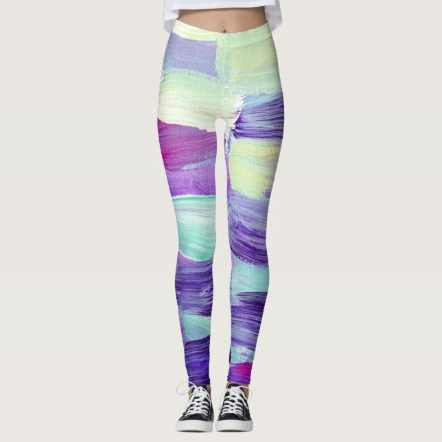 Legging Fundo de Abstrato de Arte Pintada à Mão (Frente)