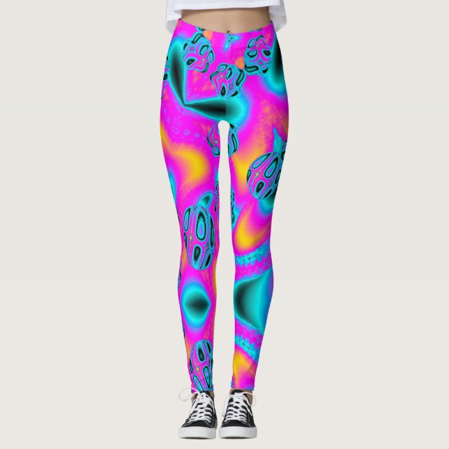 Legging Fundo de Neon abstrato com Padrão Brilhante (Frente)