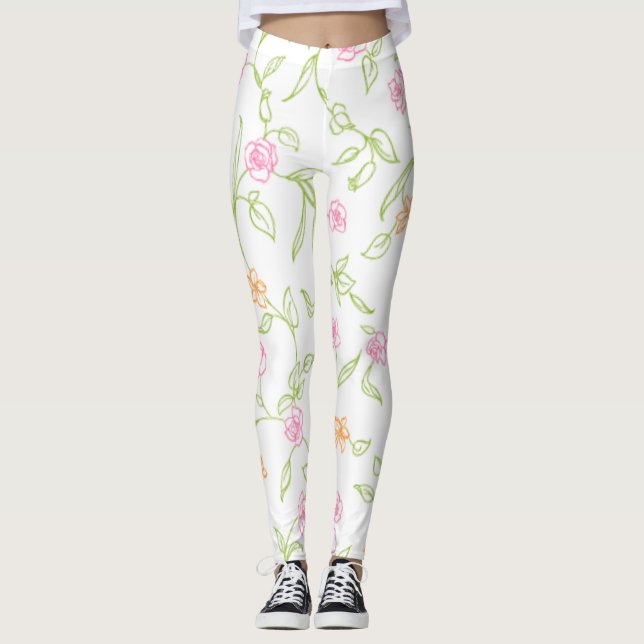 Legging Fundo de Rosas Desenhados do Chalk (Frente)