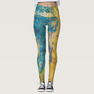 Legging Fundo de Textura Azul e Dourada
