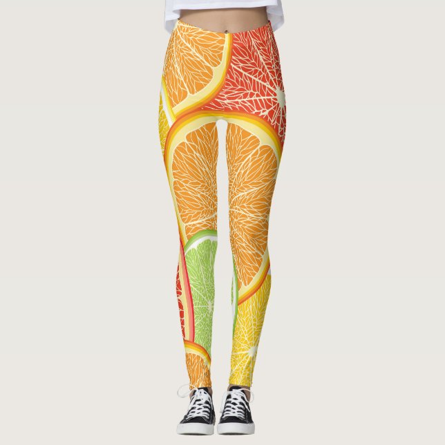 Legging Fundo de toranja e abstrato laranja. (Frente)
