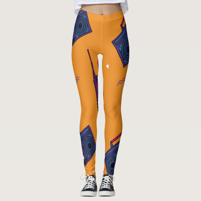 Legging Fundo do estilo 80s retrorativo, colorido. (Frente)