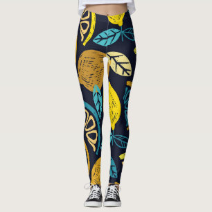 Legging Fundo do Padrão de Doodle de Limão Citrus