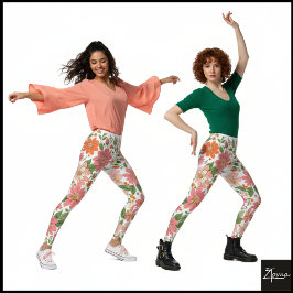 Legging Fundo Floral Retro Coral Pastel Daisy
