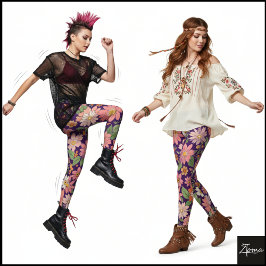 Legging Fundo Floral Retro Coral - Roxo