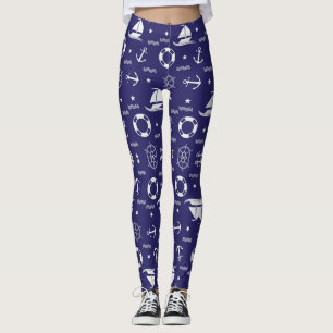 Legging Fundo Padrões Vermelhos Marinhos Sem Costura