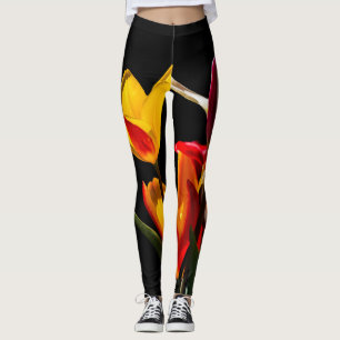 Legging Fundo preto das flores da anca