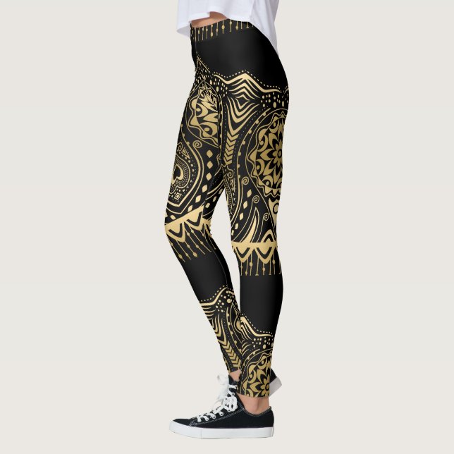 Legging Fundo preto do Design de rendas Dourado (Esquerda)