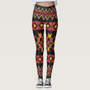 Legging Fundo Preto, Padrão Moderno Geométrico.