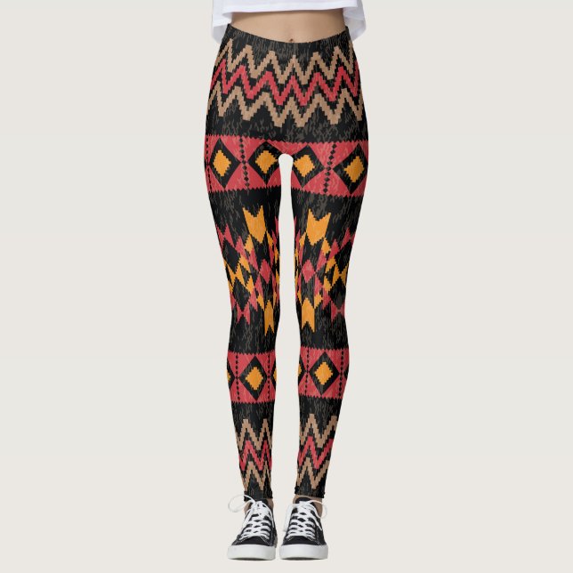 Legging Fundo Preto, Padrão Moderno Geométrico. (Frente)