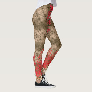 Legging fundo vermelho e castanho com borda vermelha