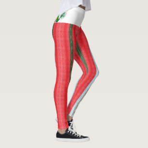 Legging fundo vermelho e verde listrado